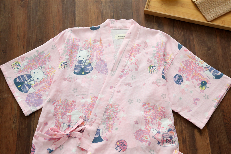 Của phụ nữ cotton đồ ngủ mùa hè mùa xuân và mùa thu mỏng gạc đôi ngắn tay Nhật Bản kimono dịch vụ nhà mồ hôi hấp quần áo áo choàng tắm