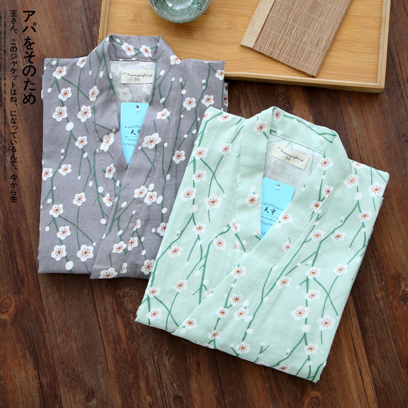 Của phụ nữ cotton đồ ngủ mùa hè mùa xuân và mùa thu mỏng gạc đôi ngắn tay Nhật Bản kimono dịch vụ nhà mồ hôi hấp quần áo áo choàng tắm