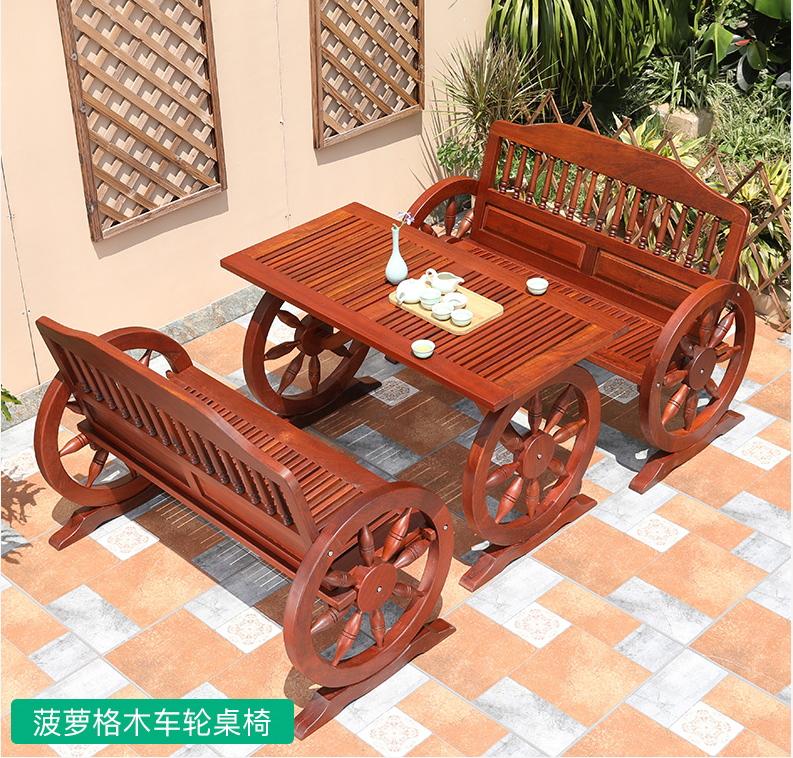 Outdoor furniture Courtyard Table And Chairs Outdoor Garden Waterproof Solid Wood Rain Protection Sun Protection Villa Terrace Casual Combined Wheels