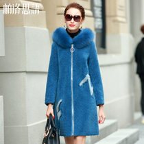 Cashmere coat womens medium length 21 new fox fur hooded one fashion small alpaca fur wool coat