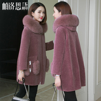 Cashmere coat womens 21 autumn and winter New fox fur hooded composite fur integrated particle velvet coat