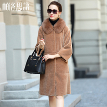 Sheep-cut coat womens long 21 winter New fox fur collar loose Haining fur particle wool coat