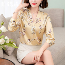 Heavy silk shirt womens long sleeve 2021 spring new fashion print temperament heavy mulberry silk womens coat
