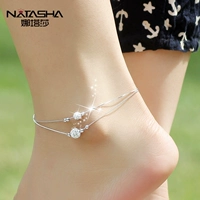 Vòng chân bạc nữ mẫu 925 Trang sức vòng chân bạc Phiên bản Nhật Bản và Hàn Quốc của Sen chuyển hạt đơn giản sinh viên pha lê tươi lắc chân pnj