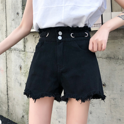 Trắng gầy quần nóng Ti mỏng rộng tinh khiết eo cao màu đen denim mùa hè mùa hè váy mới 2020 quần short nữ