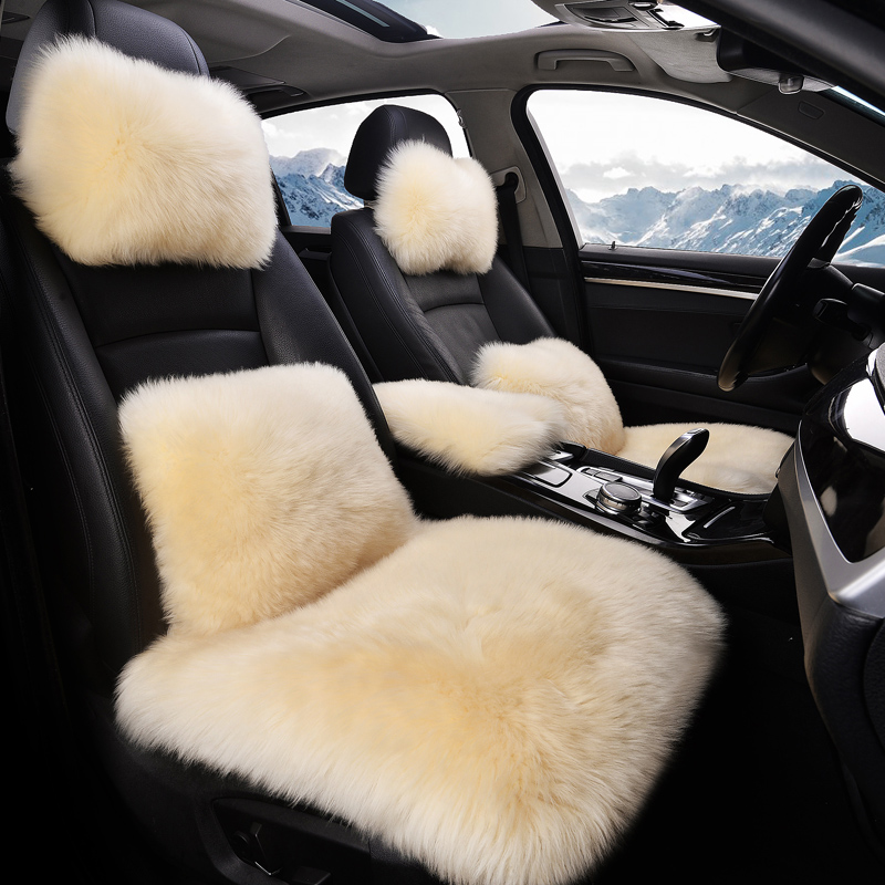 Winter Australian pure wool car seat cushion fur one piece sheep shear single piece three-piece set plush thermal seat cushion
