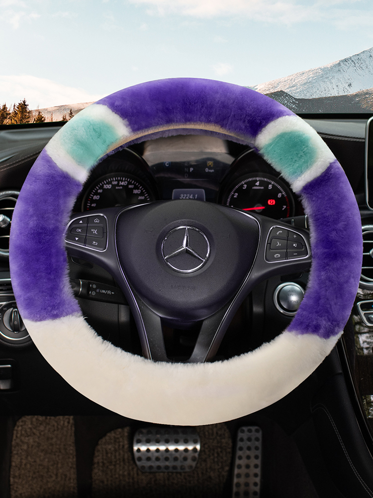 Pure wool car handle cover winter short plush steering wheel cover universal cute cartoon female winter warm handle cover