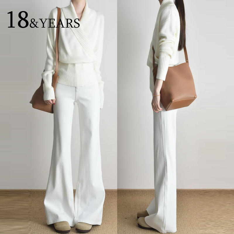 White Flared Jeans for Women, 2026 Summer New Style, High-Waisted, Slimming, Non-Tight, Petite Bootcut Pants