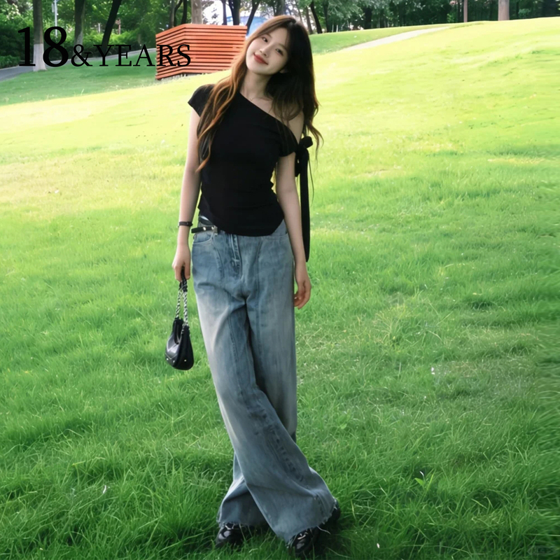 American Retro Wide-Leg Jeans for Women, 2026 Summer New High-Waisted Loose Slimming Straight-Cut Scythe Pants