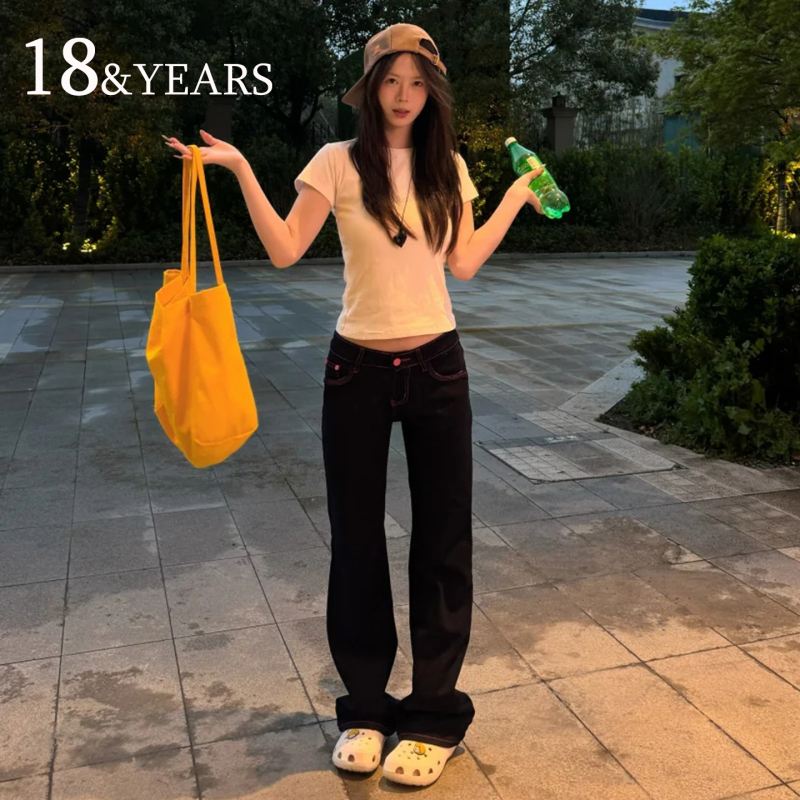 Denim Original Color Wide-Leg Jeans for Women 2026 Summer New Style Hot Girl Low-Waist Slimming Loose Straight Floor-Length Pants