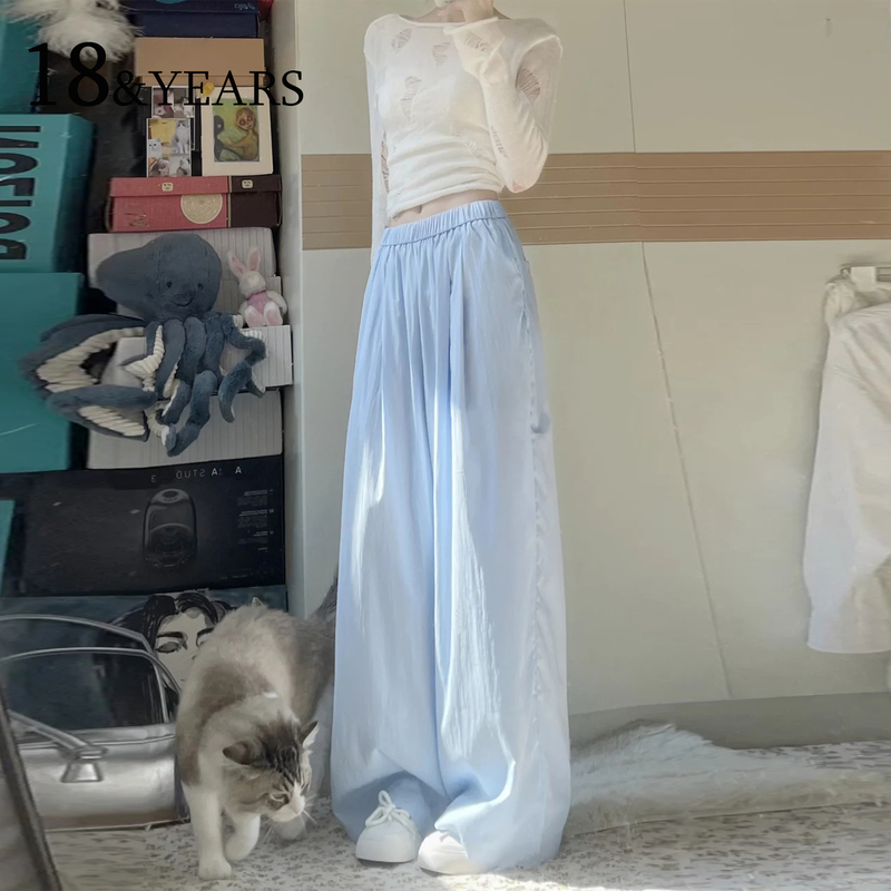 Ice Silk Quick-Dry Wide-Leg Pants for Women, 2026 Summer New Thin Style, Cool High-Waisted Drapey Casual Pants