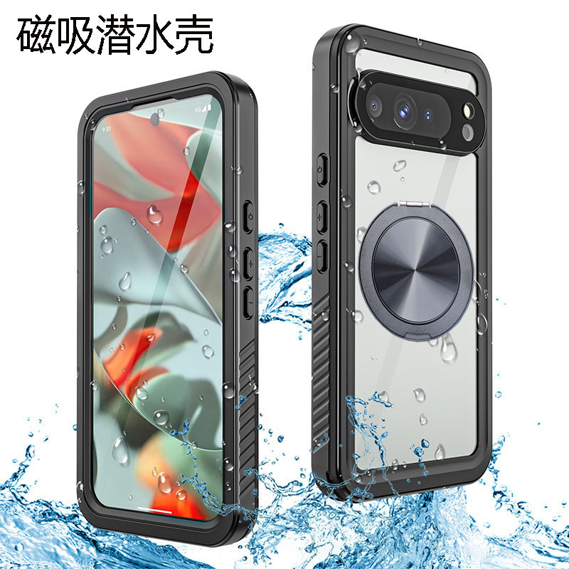 Suitable for Google Pixel 10 Pro XL Magnetic Phone Case, Pixel 9 Pro XL Three-Proof Case, Rotating Decompression Stand, Magsafe Wireless Charging Phone Case, Pixel 9A Diving Case, Waterproof Case
