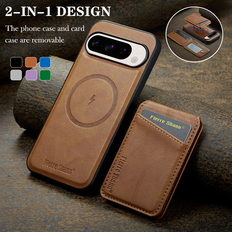 Suitable for Google Pixel 10 Pro XL Magnetic Leather Case, Pixel 9 Pro XL Wireless Charging Phone Case, Pixel 11 Pro XL Detachable Card Holder Wallet Case, Pixel 8 Stand Plain Leather Case 9A