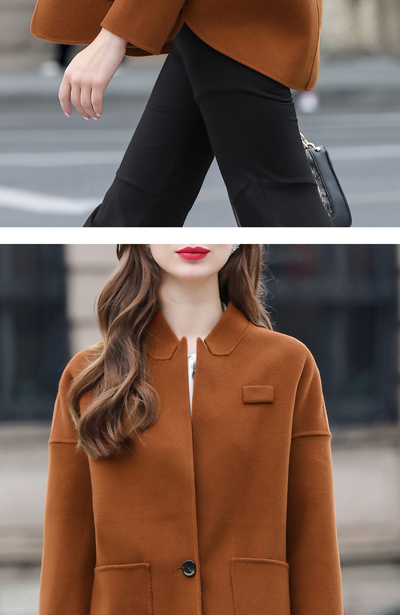 Áo khoác len cashmere hai mặt nữ ngắn đoạn 2018 mùa thu đông mới dành cho nữ áo phao dáng dài hàn quốc