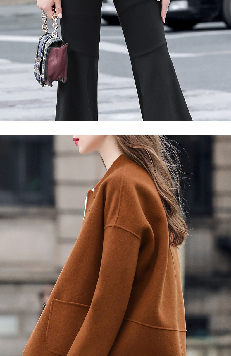 Áo khoác len cashmere hai mặt nữ ngắn đoạn 2018 mùa thu đông mới dành cho nữ áo phao dáng dài hàn quốc