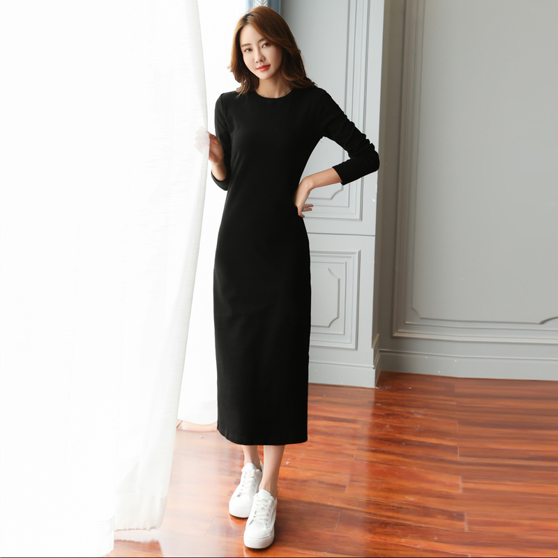 2026 Spring Women's Extra Long Solid Color Base Skirt Over-The-Knee T-Shirt Dress Pure Cotton Straight Dress Long Skirt Ankle-Length