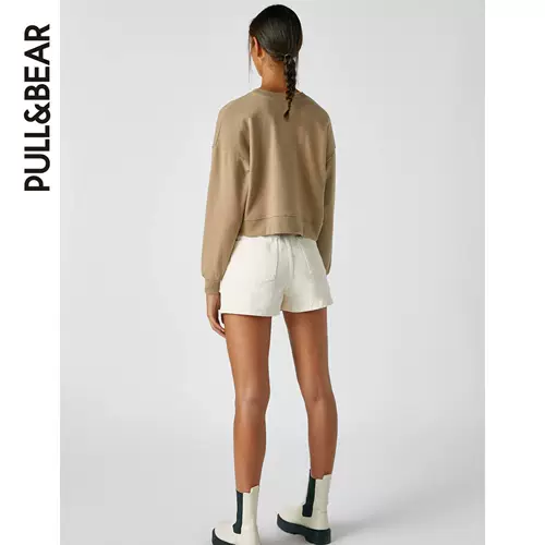 Свитер Pullandbear Женский весенний и лето Новая женская круглое толстовка с твердым цветом 09594311