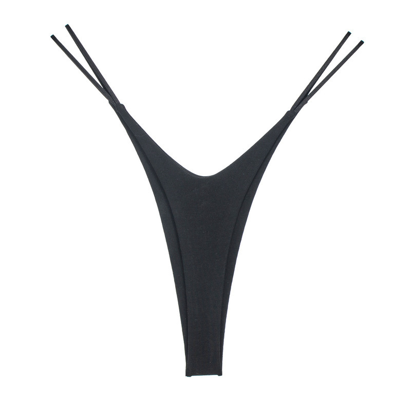 European and American Style Sexy High-Slit Thong Panties for Women, Pure Cotton Fitness Sports Double-Layer Bikini Underwear with Thin Straps T-Pants