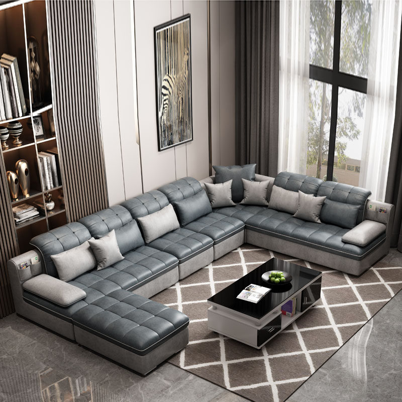 Minimalist modern fabric sofa tea table small family type living room solid wood furniture corner latex cotton linen technology cloth mesh red 