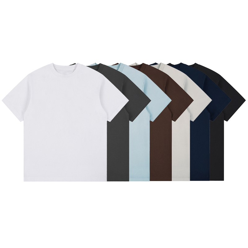 No Logo 260g Three-Needle Sorona Small Neckline Men's Short-Sleeve T-Shirt Boxy Short Loose Fit 2026 New Model