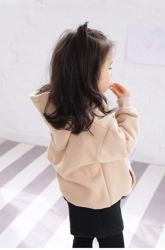 Áo gia đình cho trẻ em áo len mùa đông phiên bản Hàn Quốc của áo trùm đầu bằng vải cotton chữ thường in lông cừu trang trí nhà dày