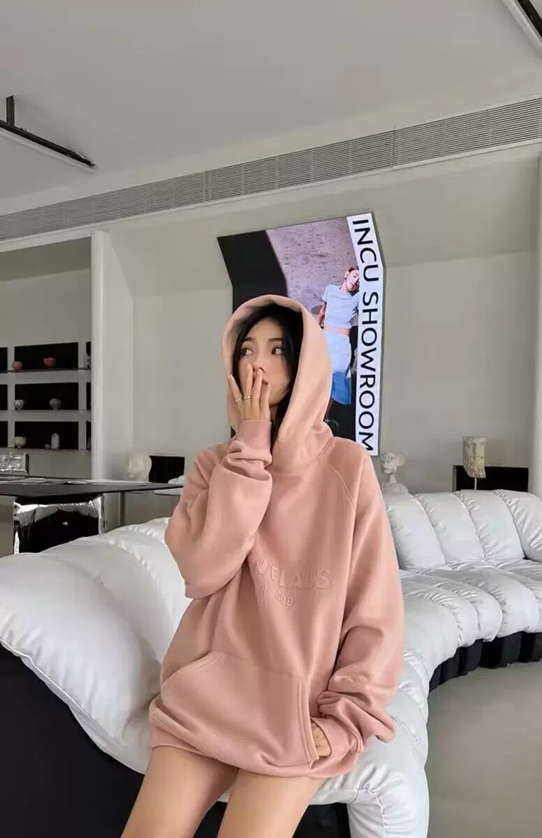 Спортивная фуксия флисовая толстовка с капюшоном и длинным рукавом, oversized