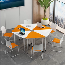 Hexagon Mobile Splicing Table Hexagon Composition Coaching View Students Fine Arts Training Classroom Color Trapezoidal Table And Chairs