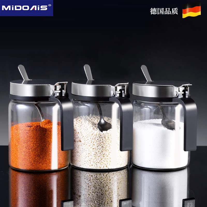 304 stainless steel glass seasoning jar salt shaker household seasoning box set seasoning jar put seasoning bottle seasoning jar
