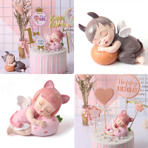 Cute Girl Boy Sleeping Angel Aisha Keller Resin Craft Birthday Festival Cake Decoration Baking Dress