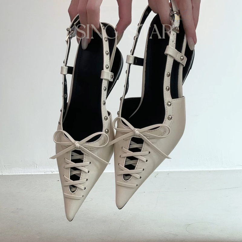 Sheepskin Version ~ Stylish Pointed-Toe Strappy High Heels 2026 Spring/Summer Bow-Knot Floating Heel Single Shoes for Women