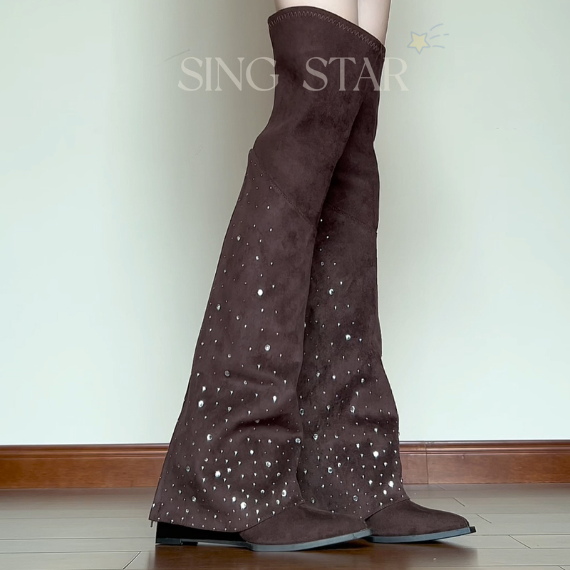 8cm Height-Increasing Pointed Toe Wedge Heel Rhinestone Over-The-Knee Long Boots for Women 2026 Winter Western Cowboy Boots Slimming Riding Boots 8cm Height-Increasing Pointed Toe Wedge Heel Rhinestone Over-The-Knee Long Boots for Women 2026 Winter Western Cowboy Boots Slimming Riding Boots