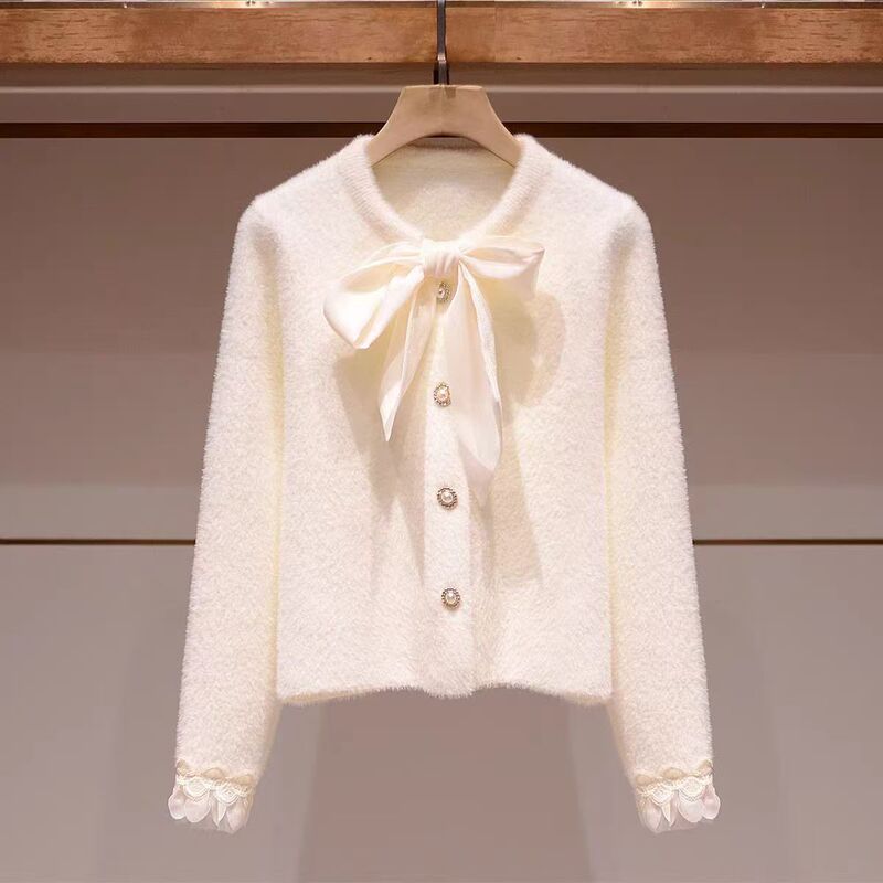 High-End Chanel-Style Bow-Knot Cardigan Sweater, Spring and Autumn Lazy Style, Loose and Slimming Knit Top