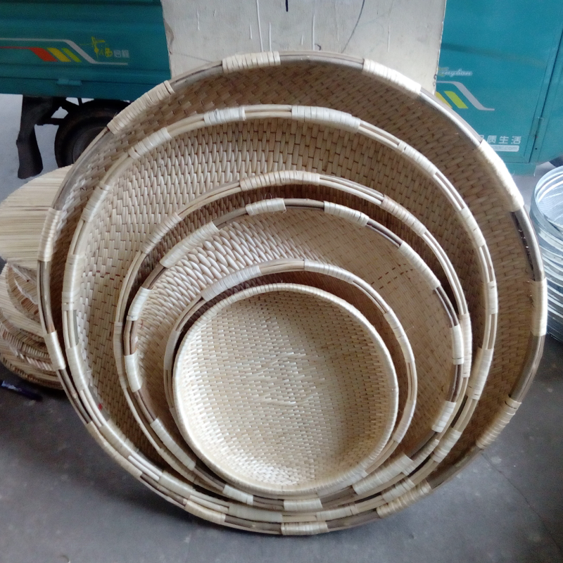 Handmade wicker plaque flat plaque folk craft wicker household basket storage basket drying plaque sericulture plaque