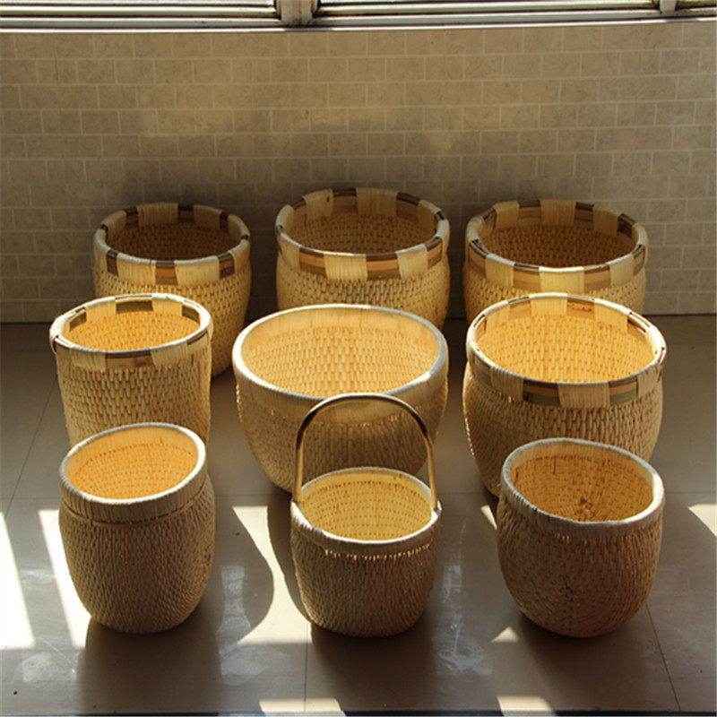 Farmhouse handmade woven bamboo basket willow with wooden plaque round containing basket wicker dustpan bamboo plaque