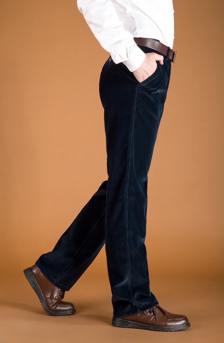 Quần cashmere nam dài quần trung niên giản dị Quần nam thẳng mùa xuân và mùa thu kinh doanh quần nhung kẻ thường quần đùi