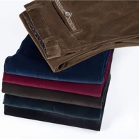 Quần cashmere nam dài quần trung niên giản dị Quần nam thẳng mùa xuân và mùa thu kinh doanh quần nhung kẻ thường quần sooc