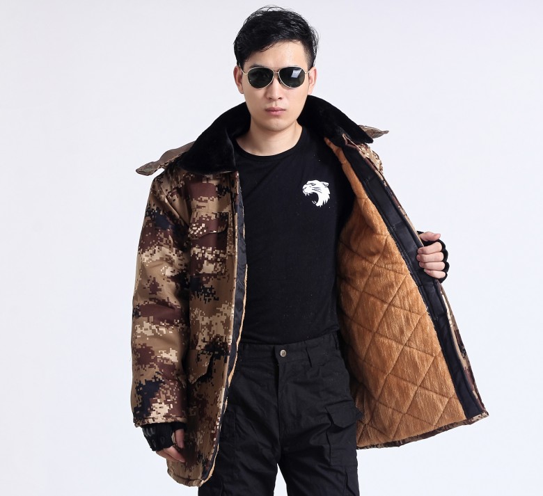 Áo khoác nam cotton dày và nhung mùa đông ngụy trang áo khoác cotton quần áo bảo quản lạnh áo khoác bảo hiểm lao động với mũ quần áo mùa đông mặc áo khoác bò nam