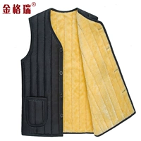 Áo vest nam trung niên mùa thu và mùa đông mới bố cộng với nhung dày cỡ lớn cotton nam vest vest trung niên - Dệt kim Vest áo vest đen