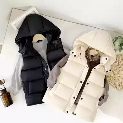 Autumn and winter new children's down cotton vest boy thick hooded vest girl cotton clothes baby waistcoat