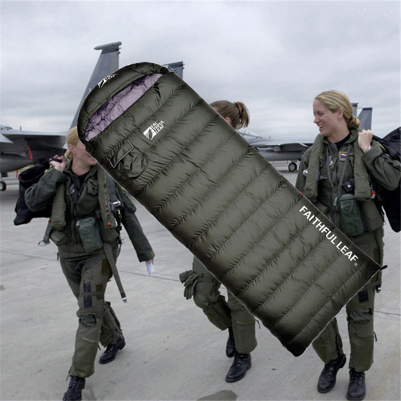 Autumn and winter army green ultra-light outdoor adult duck down and goose down travel camping to keep warm can be spelled double down sleeping bag