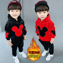 Boys autumn winter clothing gold velvet suit girls winter necropolis baby thickened double-sided suede two-piece set tide