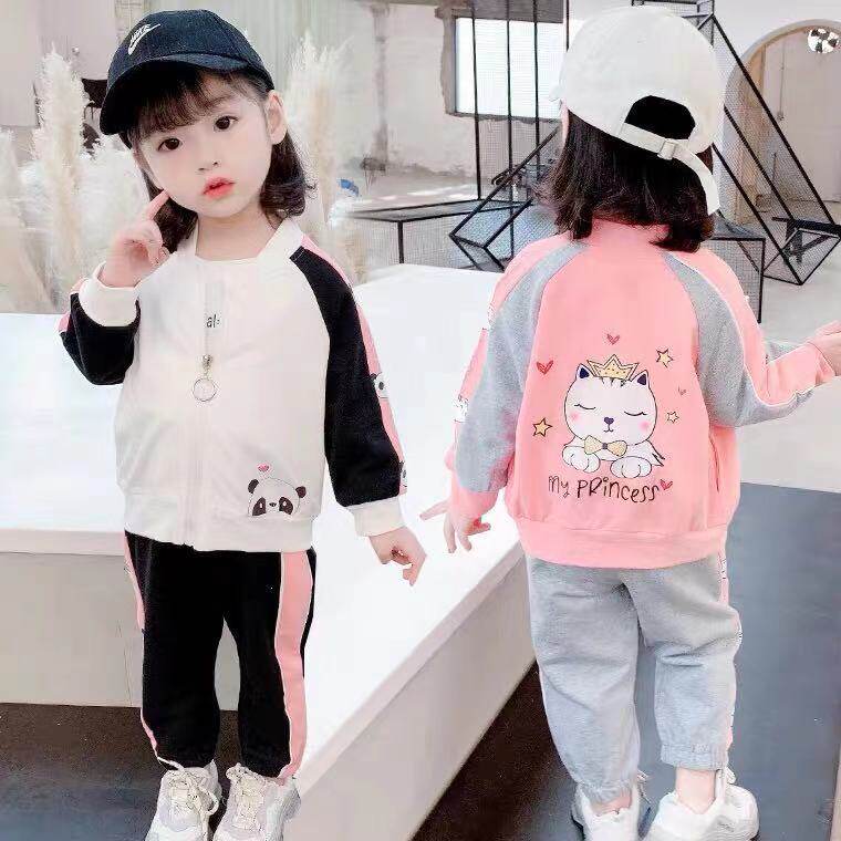 Net red girl suit autumn cotton 3-year-old baby girl spring and autumn clothes 1 children's sweater sports two-piece suit