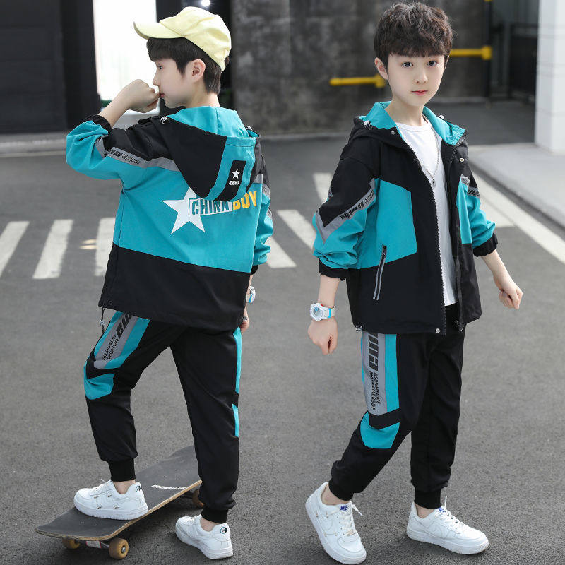 Children's clothing boys' autumn suits 2022 new middle and large children's sports luminous clothes boys spring and autumn two-piece suit