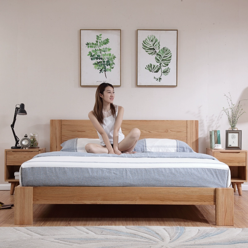 Giường gỗ rắn Bắc Âu Giường đôi 1,8 mét 1,35m Nội thất phòng ngủ tối giản hiện đại Phong cách Nhật Bản dày lên phòng ngủ chính giường đôi - Giường