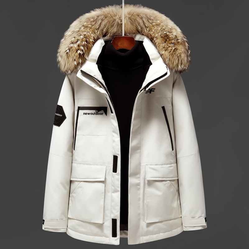 Down jacket male thickening medium length version 2021 Winter new lovers great fur collar overalls Goose velvet large size coat