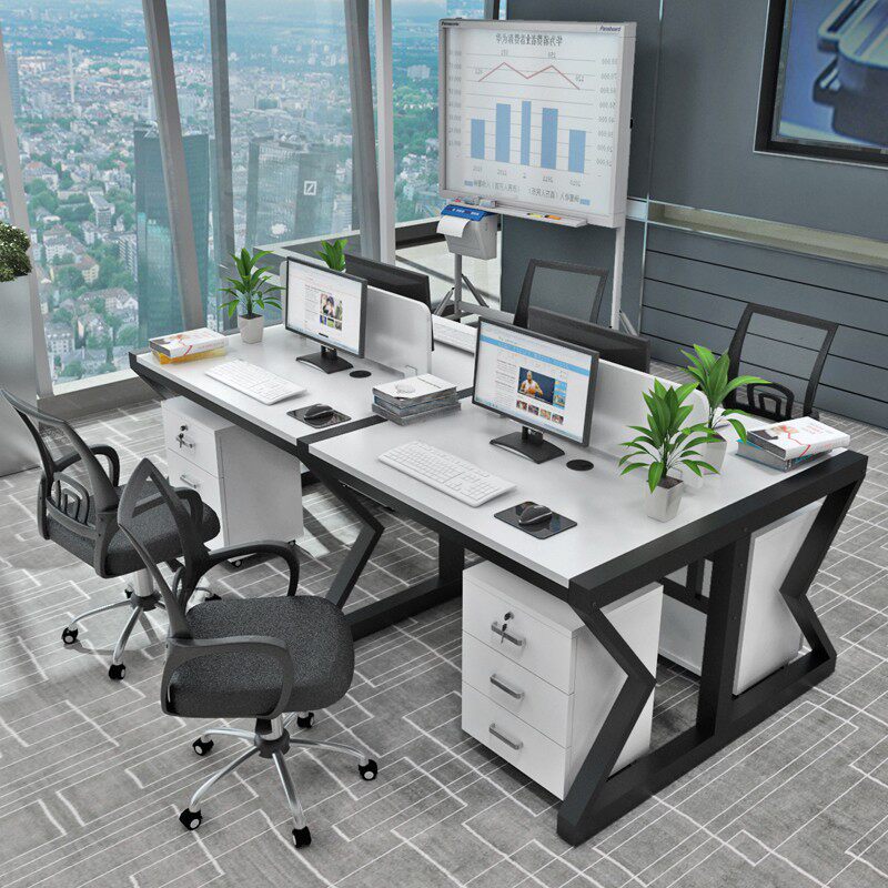 Staff desk 4 people with computer table and chairs combined brief office furniture 2 4 6 people working position screen holder