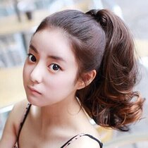 Korean claw pony tail curly hair fake ponytail girl medium long roll pear flower claw type curly hair ponder curly hair ponder wig