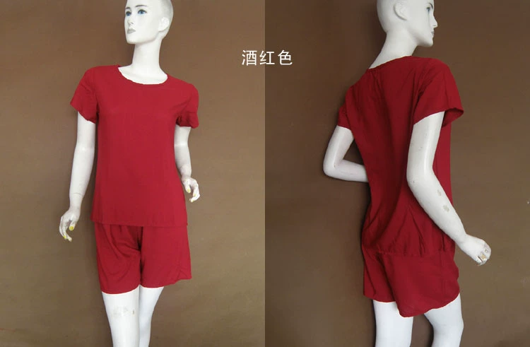 Tốt màu rắn cotton lụa ngắn tay quần short phù hợp với bông lụa đồ ngủ phụ nữ mùa hè buổi sáng đào tạo giản dị và thoải mái của phụ nữ quần áo