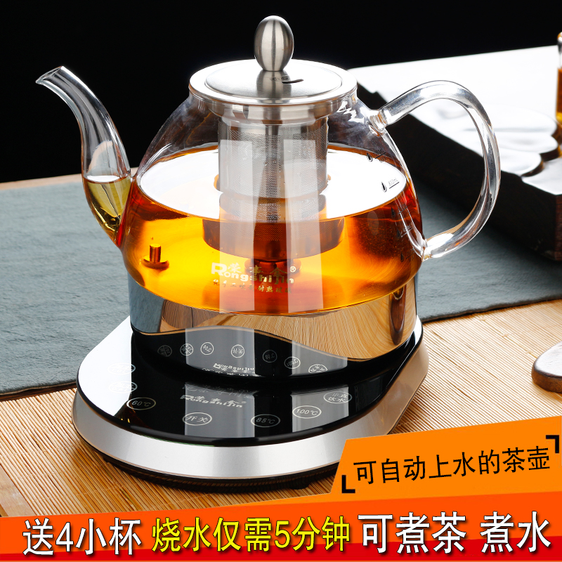 Automatic glass kettle Bottom water pumping water hot tea maker thickened flower tea pot Household tea set