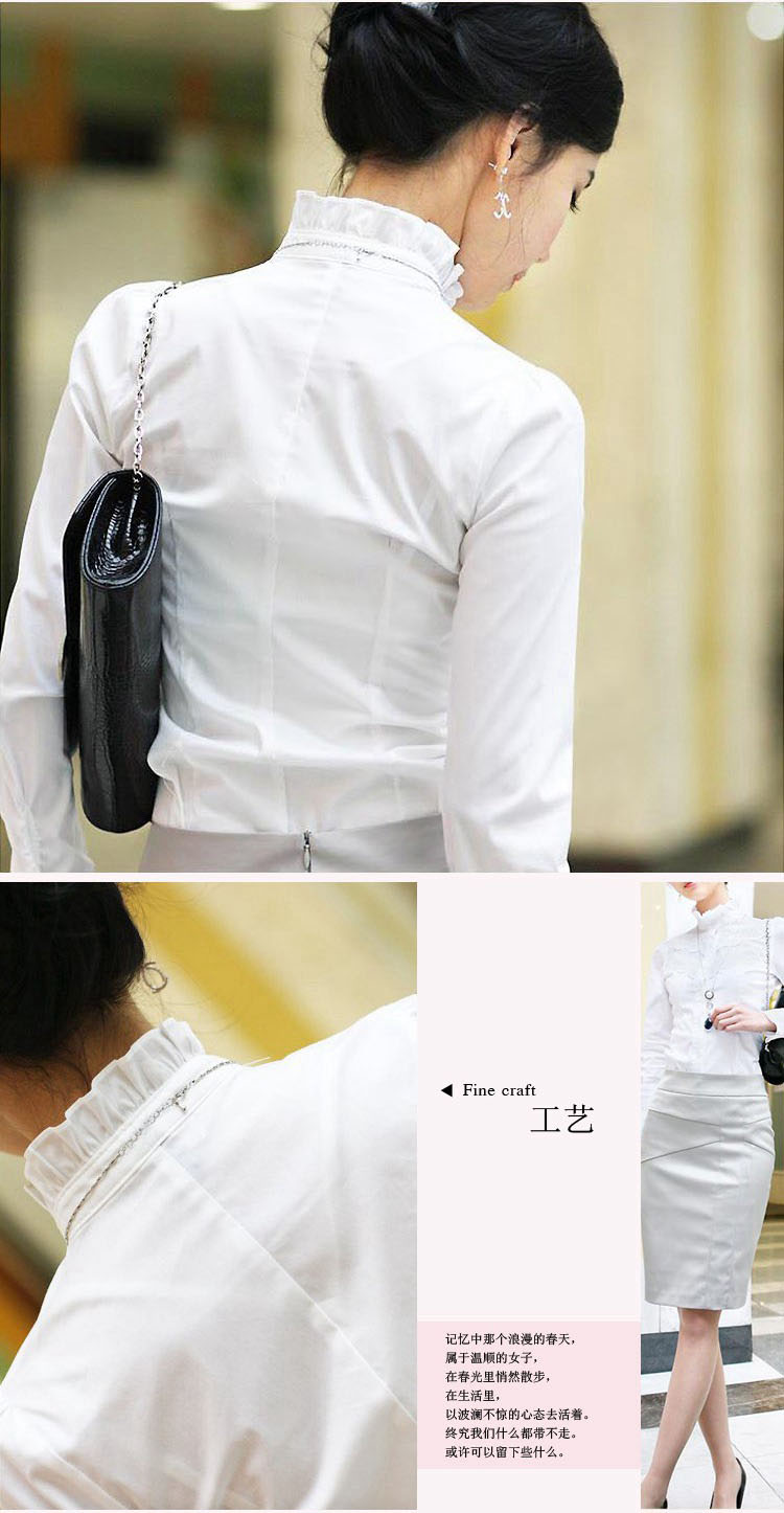 Áo sơ mi trắng nữ tay dài 2017 xuân mới Han Fan sinh viên đại học gió Hàn Quốc phiên bản cổ áo ren cotton cộng nhung nhung áo voan hoa